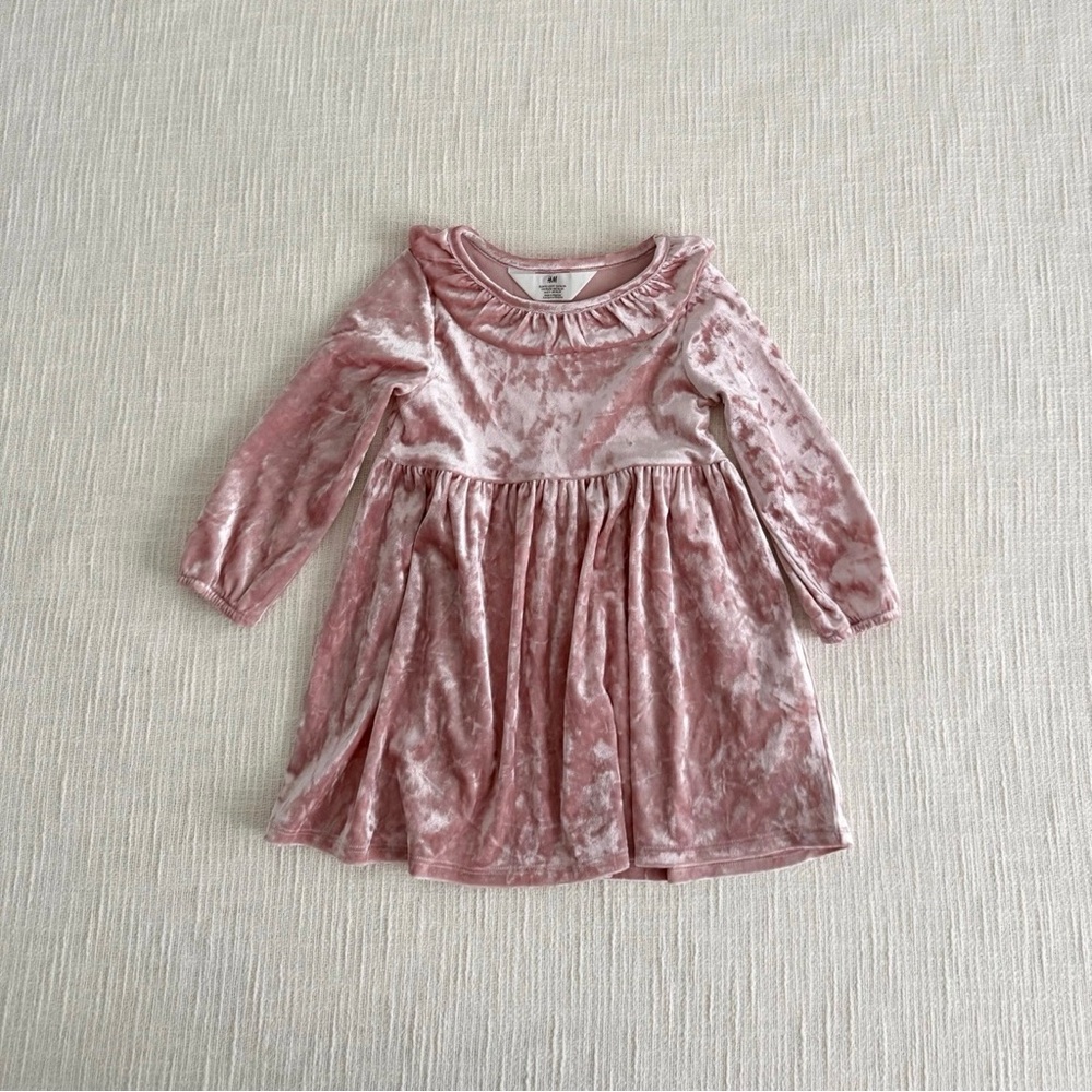 H&M Blush Velvet Ruffle Dress